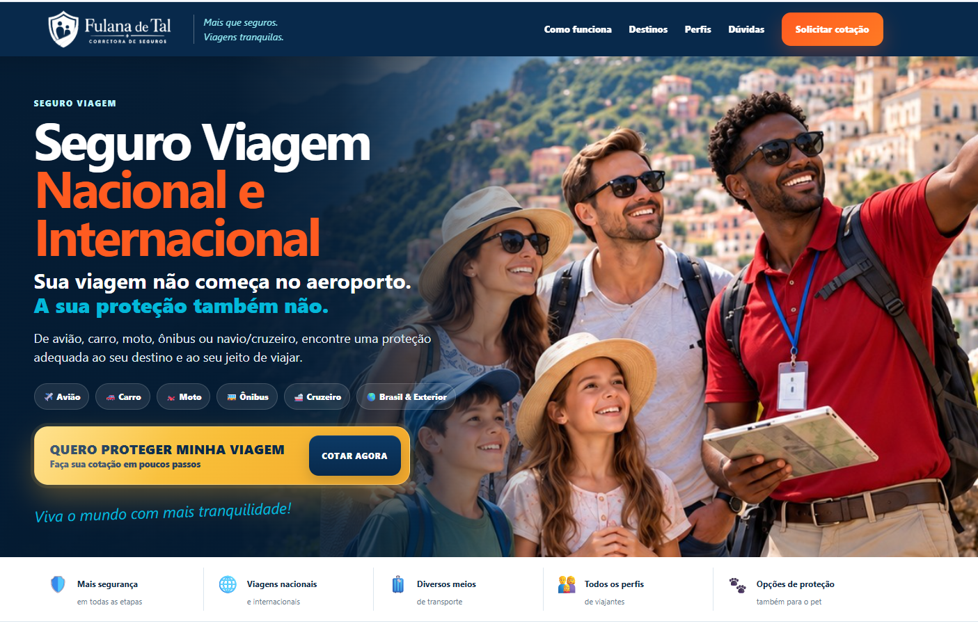 Exemplo de Landing Page NetArts para Seguro Viagem